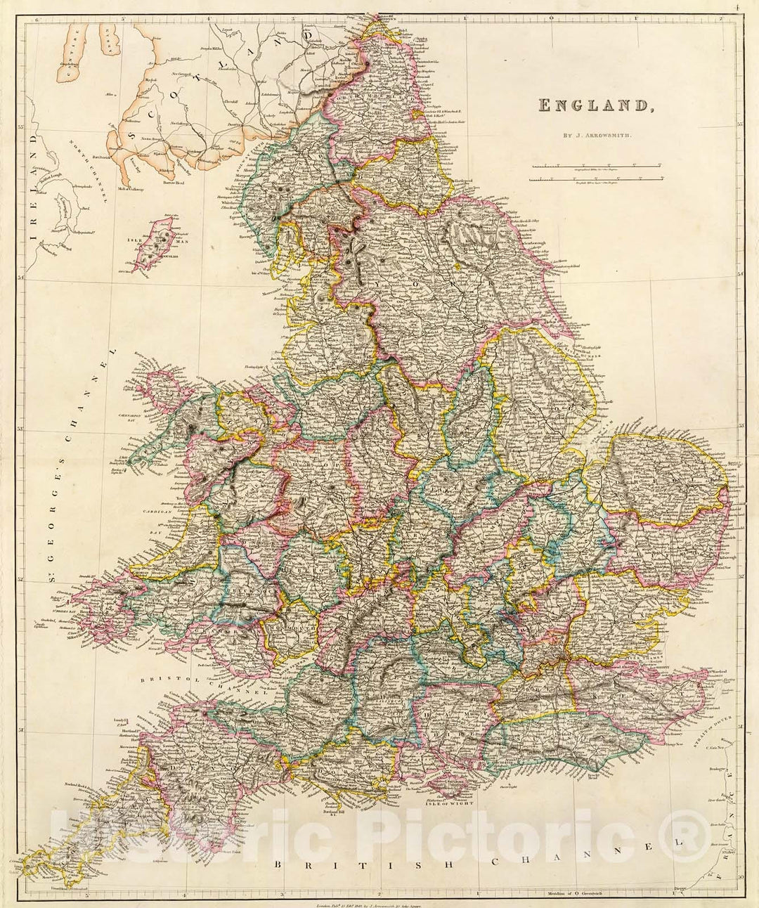 Historic Map : England., 1844, Vintage Wall Decor