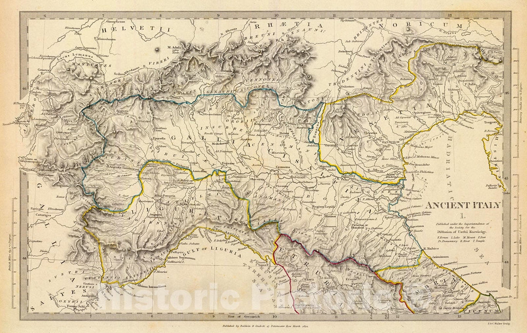 Historic Map : Ancient Italy I., 1844, Vintage Wall Decor