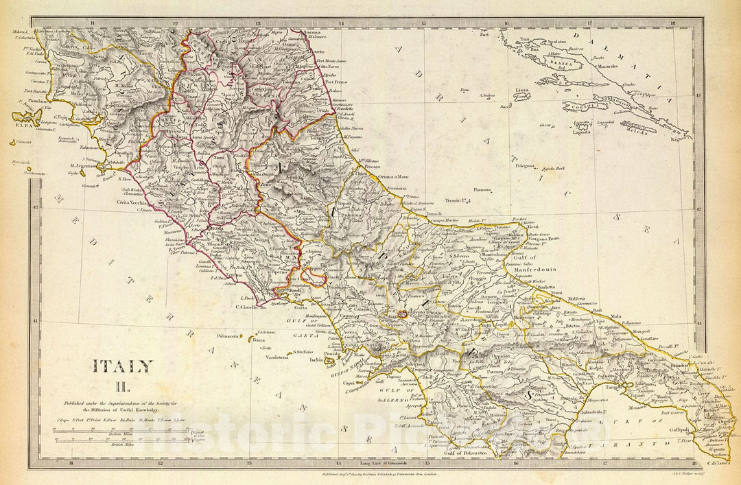 Historic Map : Italy, 1844, Vintage Wall Decor