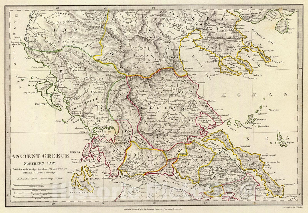 Historic Map : Ancient Greece, northern., 1844, Vintage Wall Decor