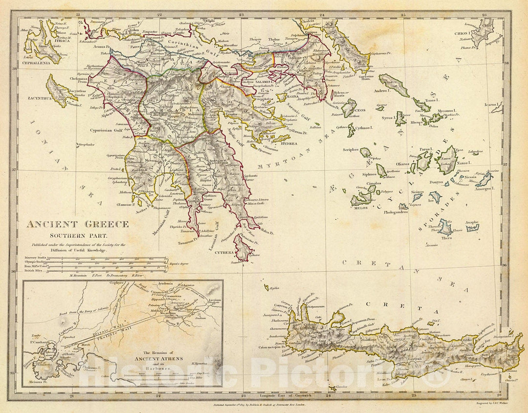 Historic Map : Ancient Greece, southern., 1844, Vintage Wall Decor