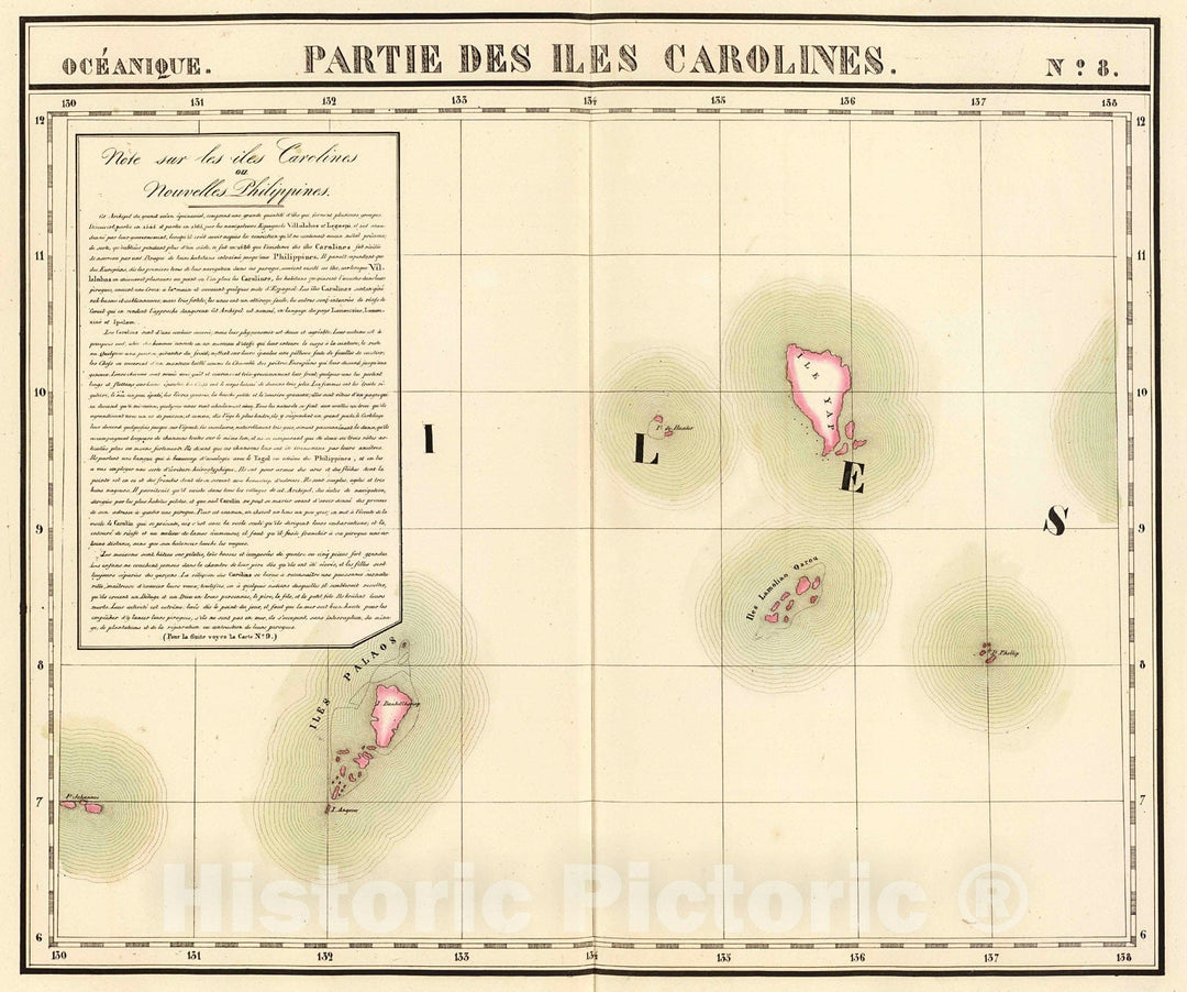 Historic Map : Partie, Iles Carolines. Oceanique no. 8., 1827, Vintage Wall Decor