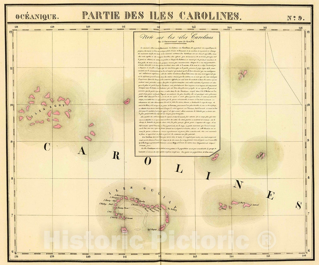 Historic Map : Partie, Iles Carolines. Oceanique no. 9., 1827, Vintage Wall Decor