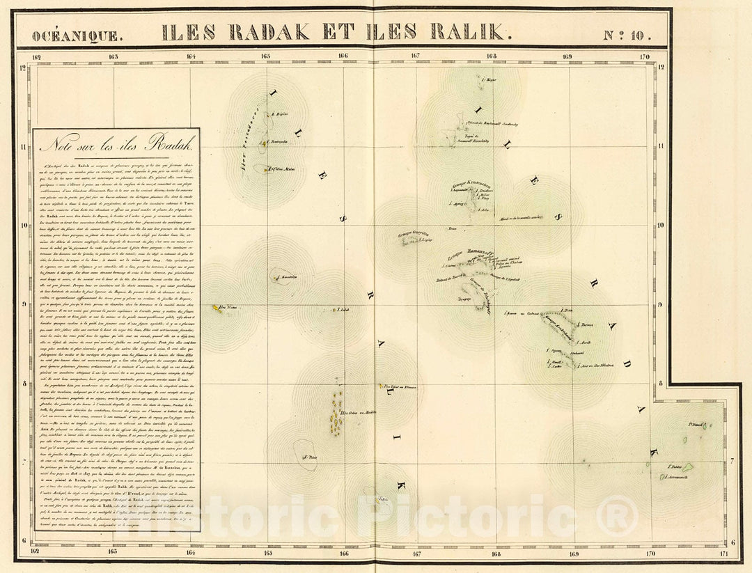 Historic Map : Iles Radak, Iles Ralik. Oceanique no. 10., 1827, Vintage Wall Decor