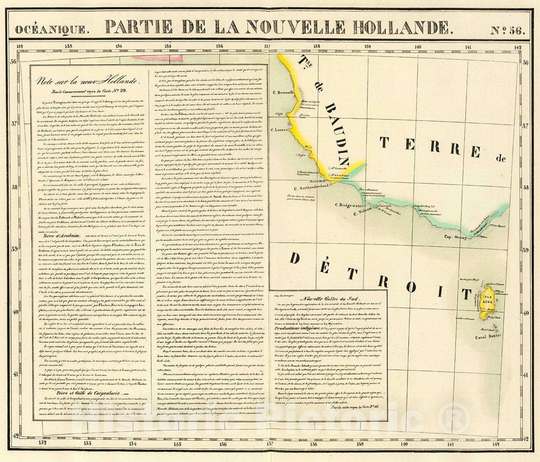 Historic Map : Partie, Nouvelle Hollande. Oceanique no. 56., 1827, Vintage Wall Decor