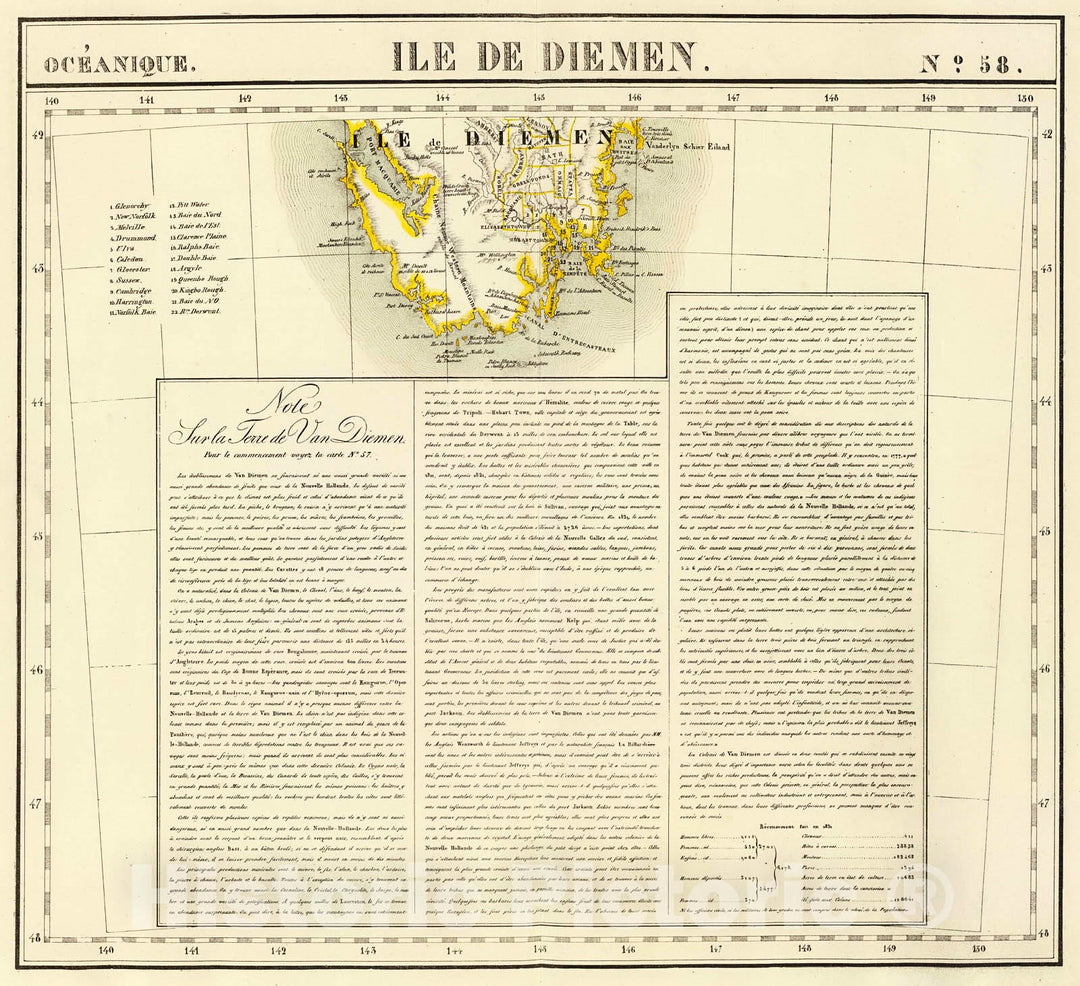 Historic Map : Ile de Diemen. Oceanique no. 58., 1827, Vintage Wall Decor