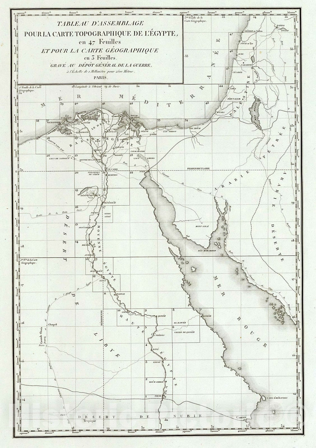 Historic Map : Tableau d'assemblage, carte topographique, l'Egypte., 1826, Vintage Wall Decor