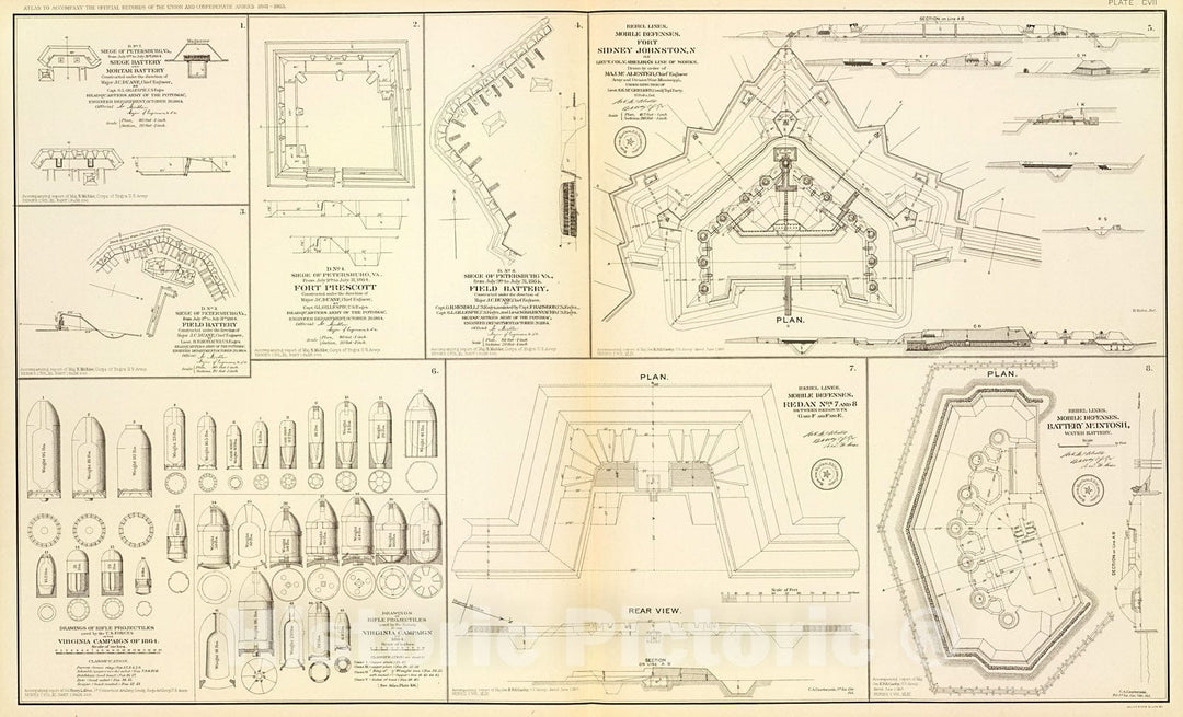 Historic Map : Mobile defenses., 1895, Vintage Wall Decor