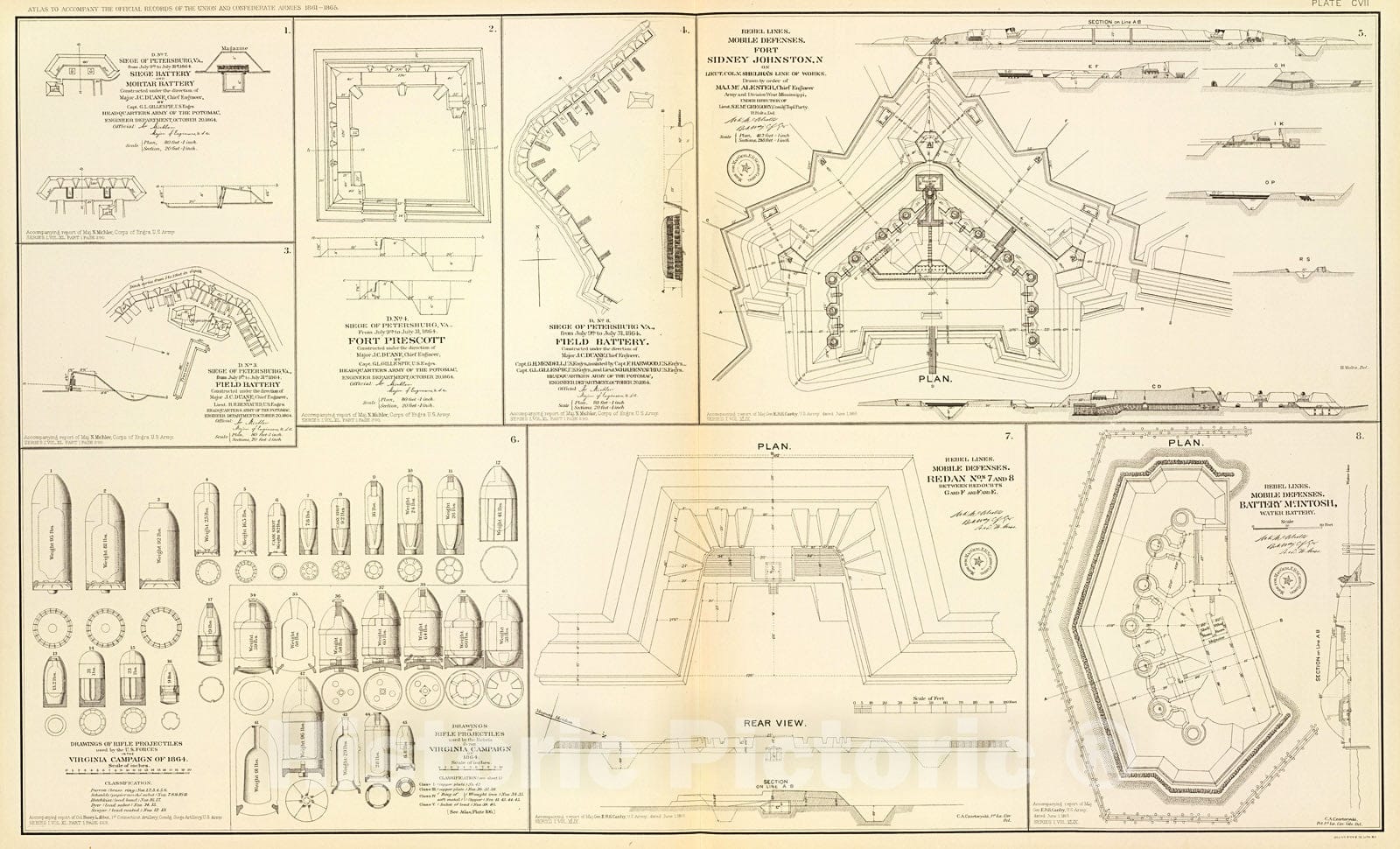 Historic Map : Mobile defenses., 1895, Vintage Wall Decor