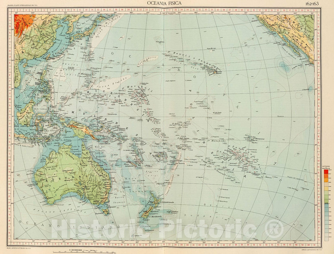 Historic Map : Oceania fisica., 1929, Vintage Wall Decor