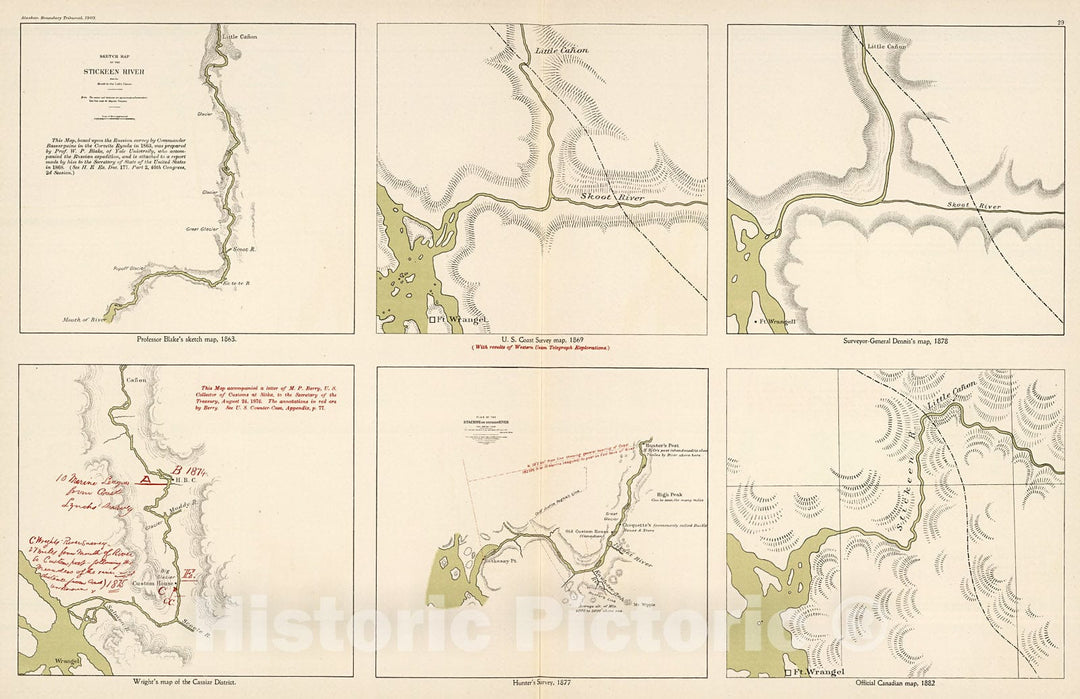 Historic Map : Facsimile: Six Comparison Maps of the Stickeen River 1863-1882 (portions)., 1904, Vintage Wall Decor