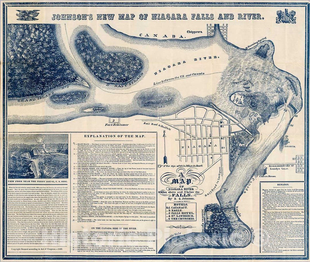 Historic Map : Niagara Falls And River, 1849, Vintage Wall Decor