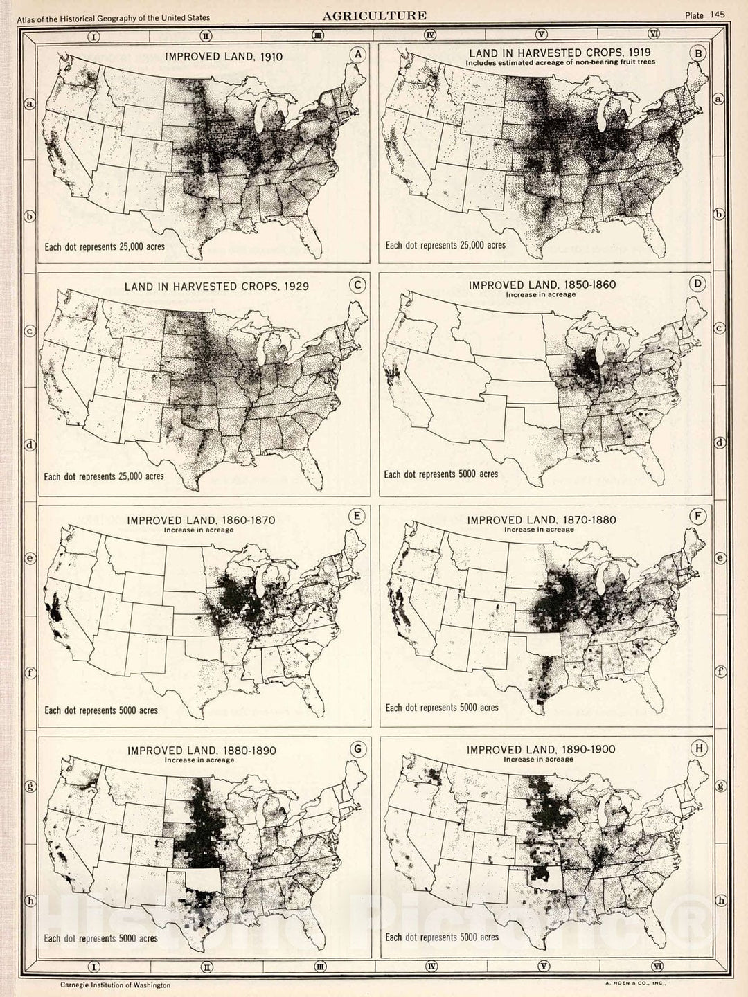 Historic Map : Plate 145. Agriculture. Improved Land, 1910 - 1900., 1932, Vintage Wall Decor