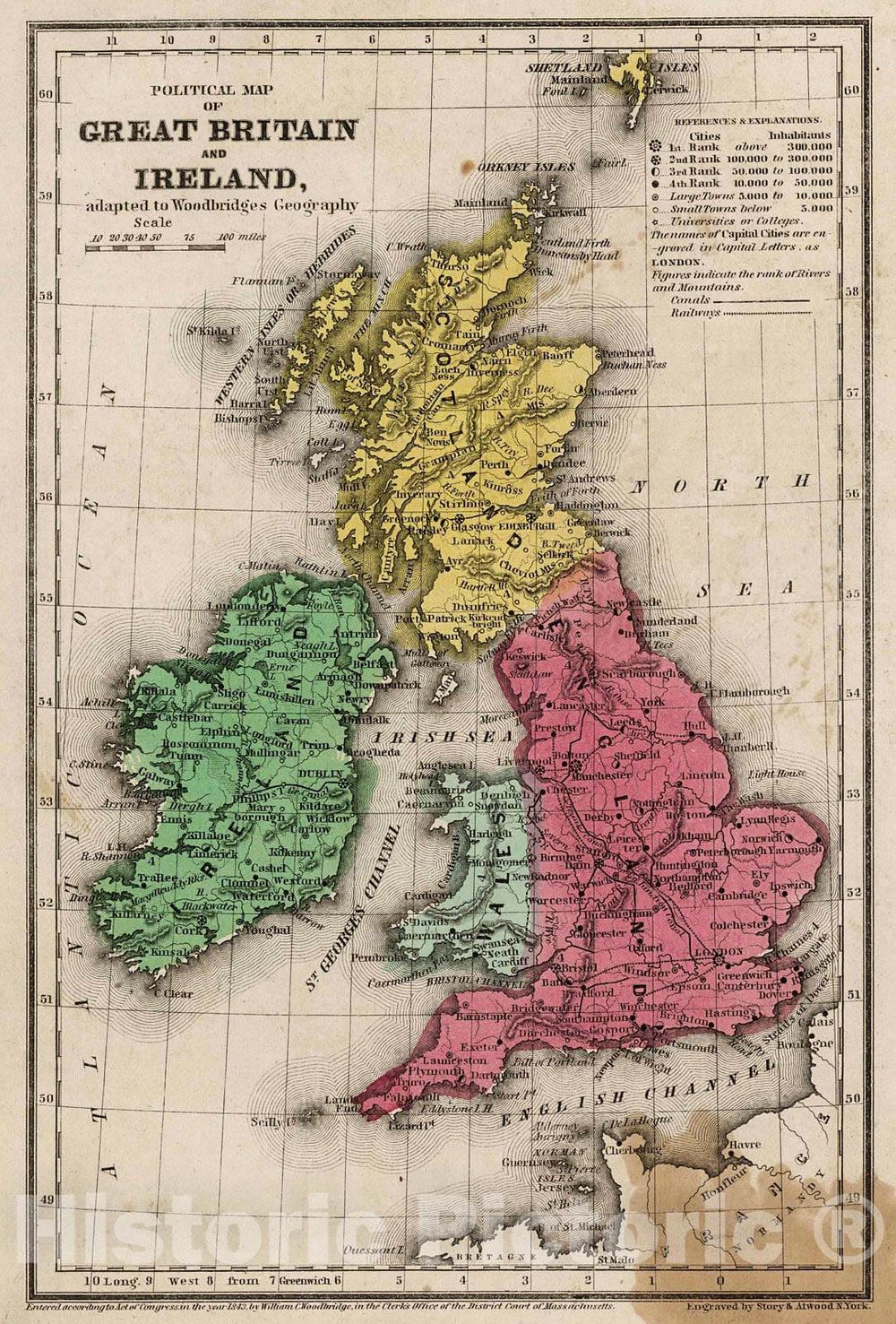 Historic Map : Political Map Of Great Britain And Ireland, 1845, Vintage Wall Decor