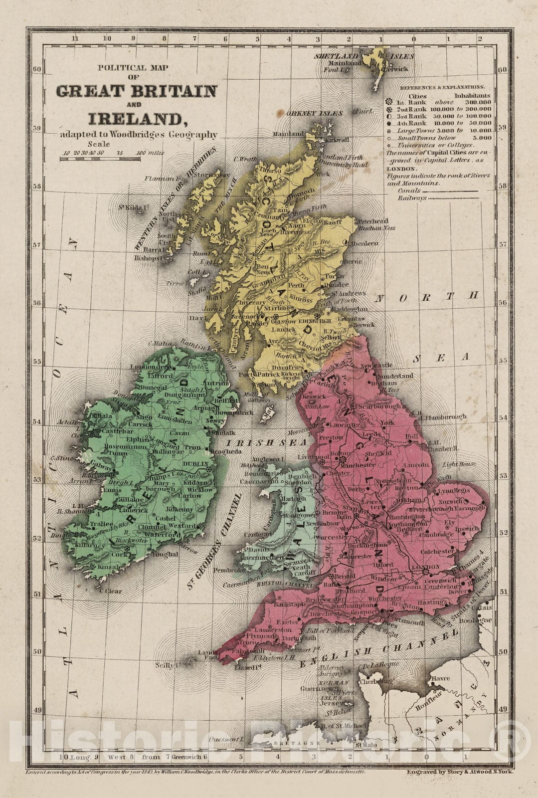 Historic Map : Political Map Of Great Britain And Ireland, 1845, Vintage Wall Decor