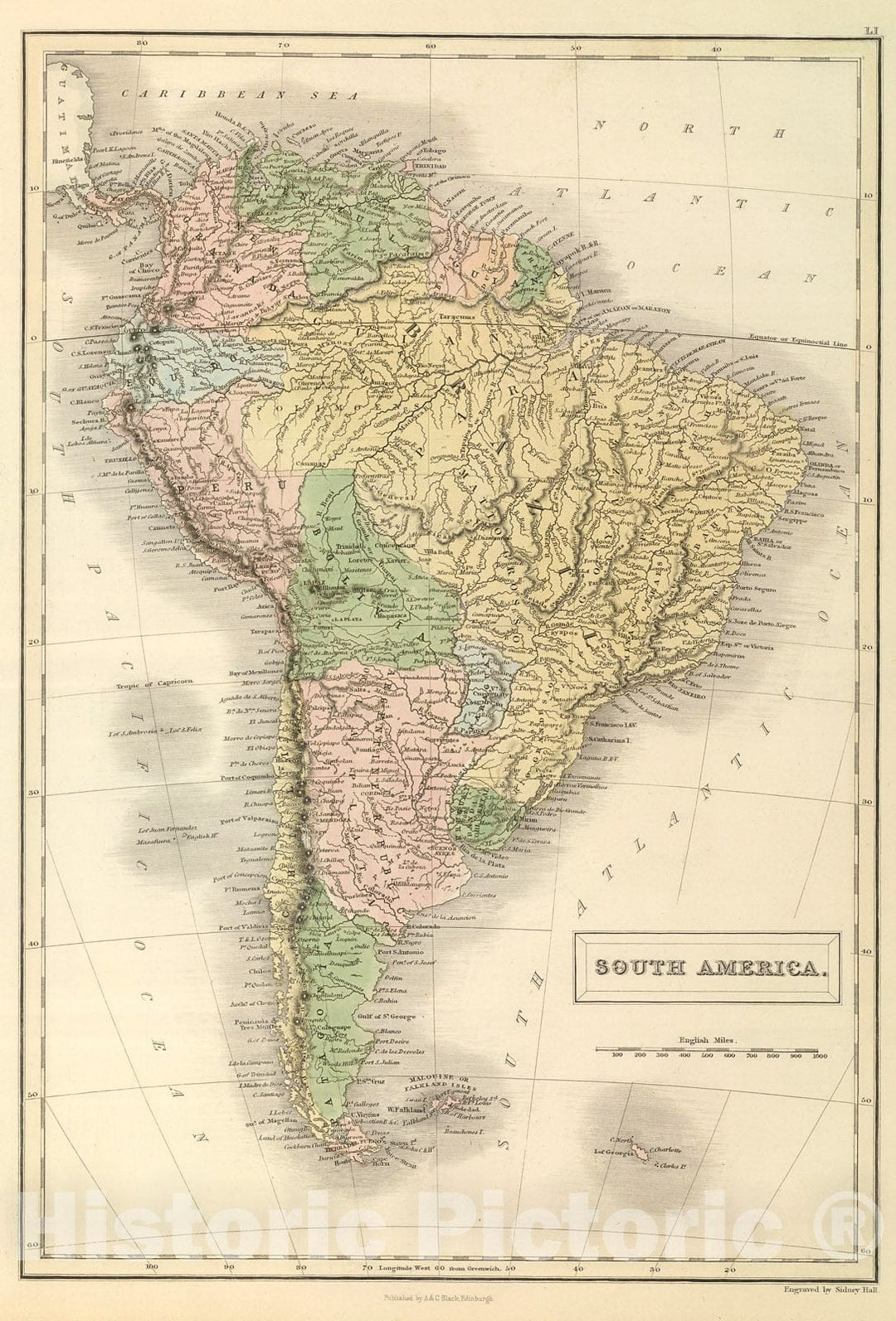 Historic Map : South America., 1854, Vintage Wall Decor