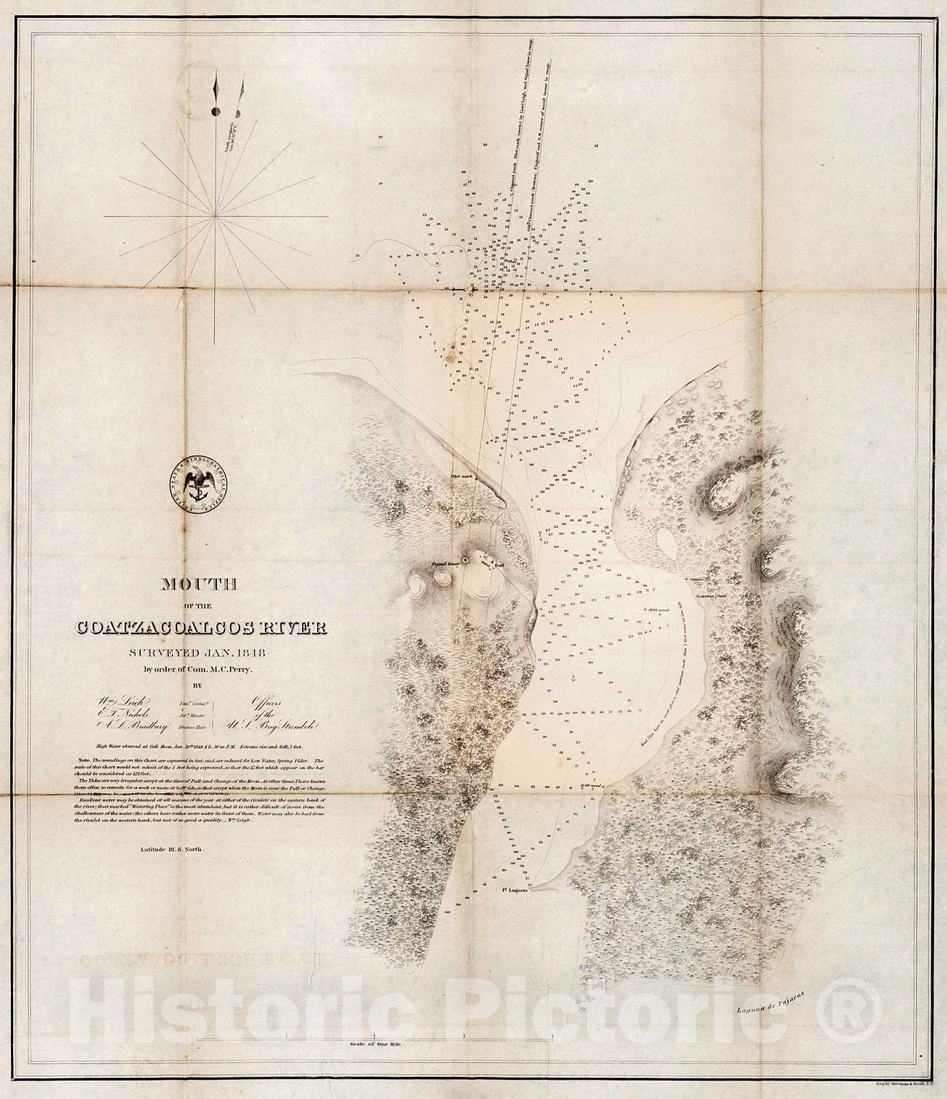 Historic Map : No.3. Mouth of the Coatzacoalcos River surveyed Jan. 1848, 1852, Vintage Wall Decor