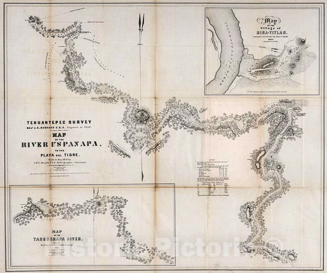 Historic Map : No.6. Map of the River Uspanapa to the Playa del Tigre, 1852, Vintage Wall Decor