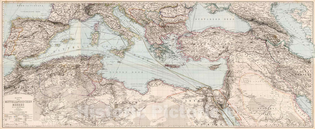 Historic Map : Karte des Mittellandischen Meeres (Mediterranean)., 1881, Vintage Wall Decor