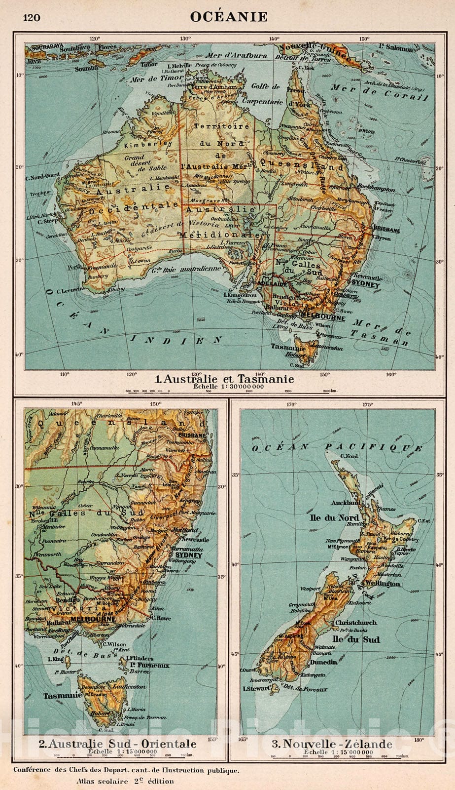 Historic Map : Oceanie. Australie et Tasmanie, 1921, Vintage Wall Decor