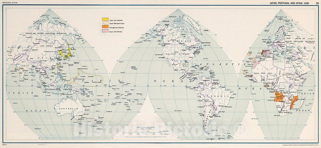 Historic Map : Japan, Portugal and Spain, 1930, 29., 1943, Vintage Wall Decor