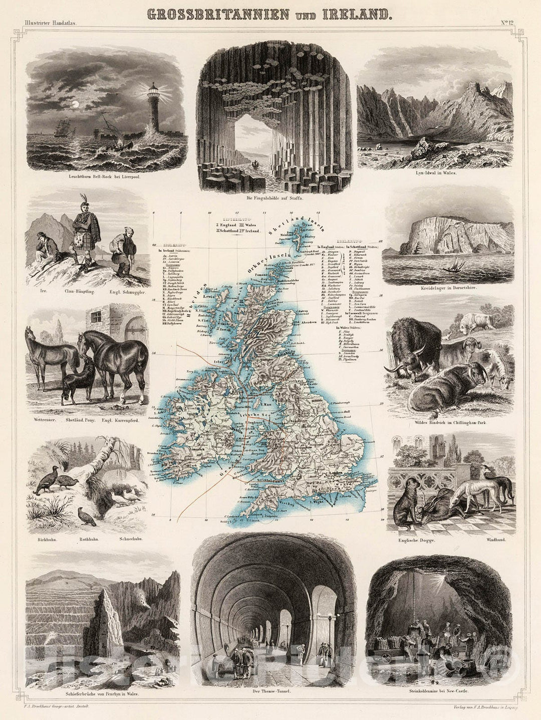 Historic Map : Grossbritannien und Ireland., 1863, Vintage Wall Decor