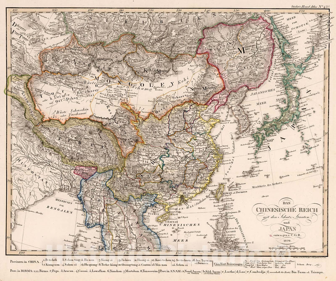 Historic Map : Das Chinesische Reich mit den Schutz-Staaten, und Japan, 1826, 1833, Vintage Wall Decor