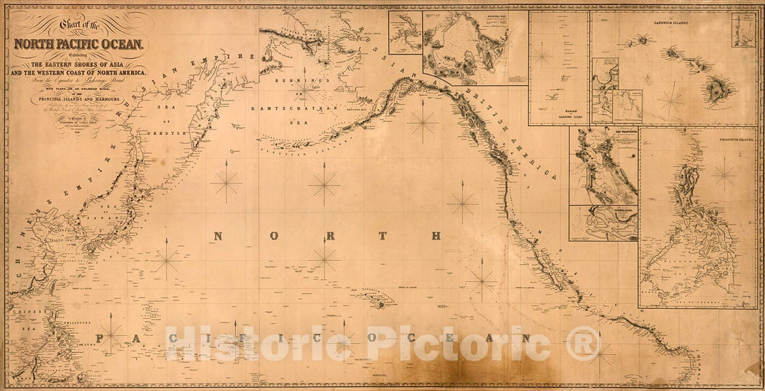 Historic Map : Chart of the North Pacific Ocean., 1849, Vintage Wall Decor