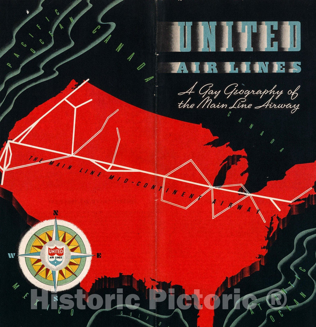 Historic Map : Covers: United Air Lines. A Gay Geography of the Main Line Airway. The Main Line Mid-Continental Airway., 1939, Vintage Wall Decor