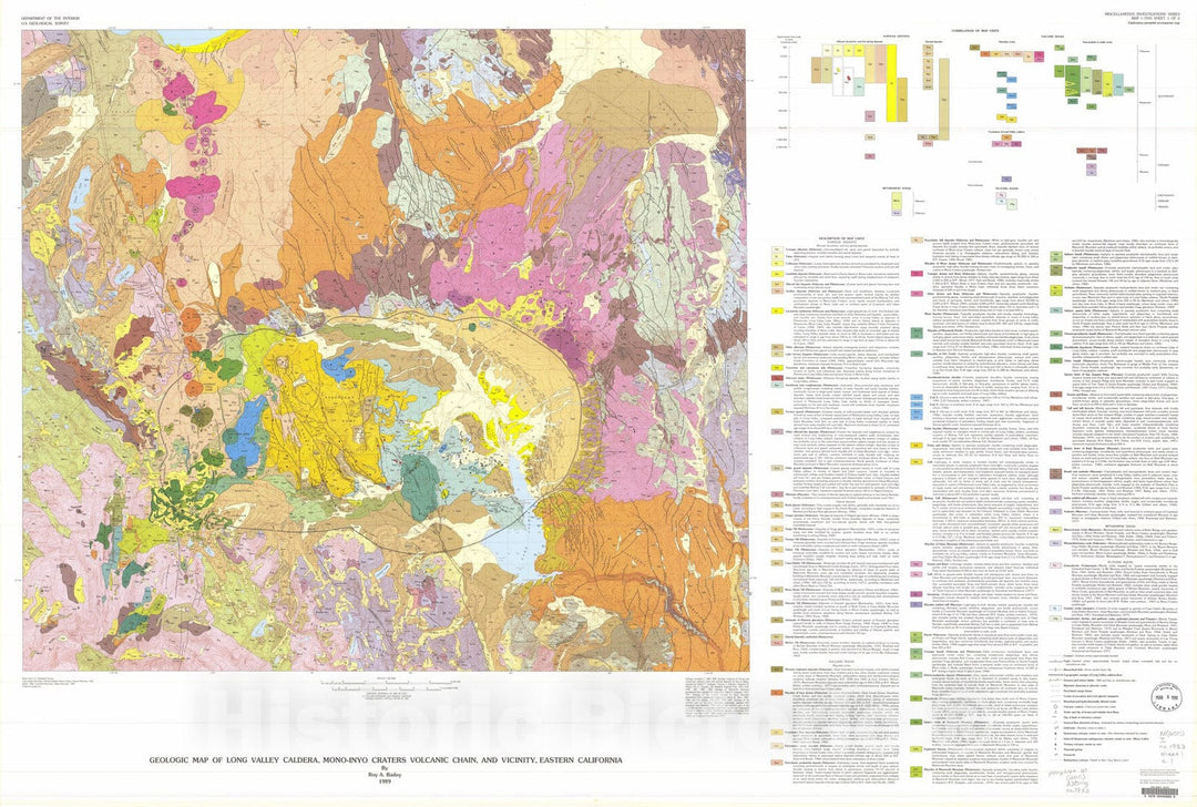 Map : Geologic map of Long Valley caldera, Mono-Inyo Craters volcanic chain and vicinity, Eastern California, 1989 Cartography Wall Art :