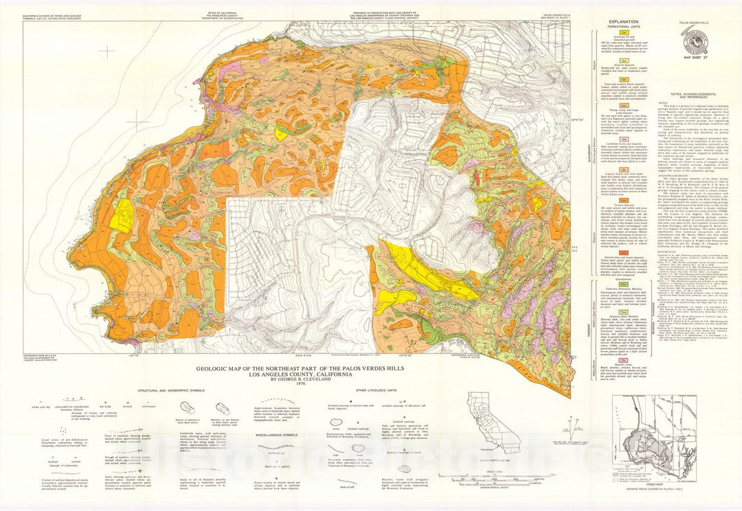 Map : Geology of the northeast part of the Palos Verdes Hills, Los Angeles County, California, 1976 Cartography Wall Art :