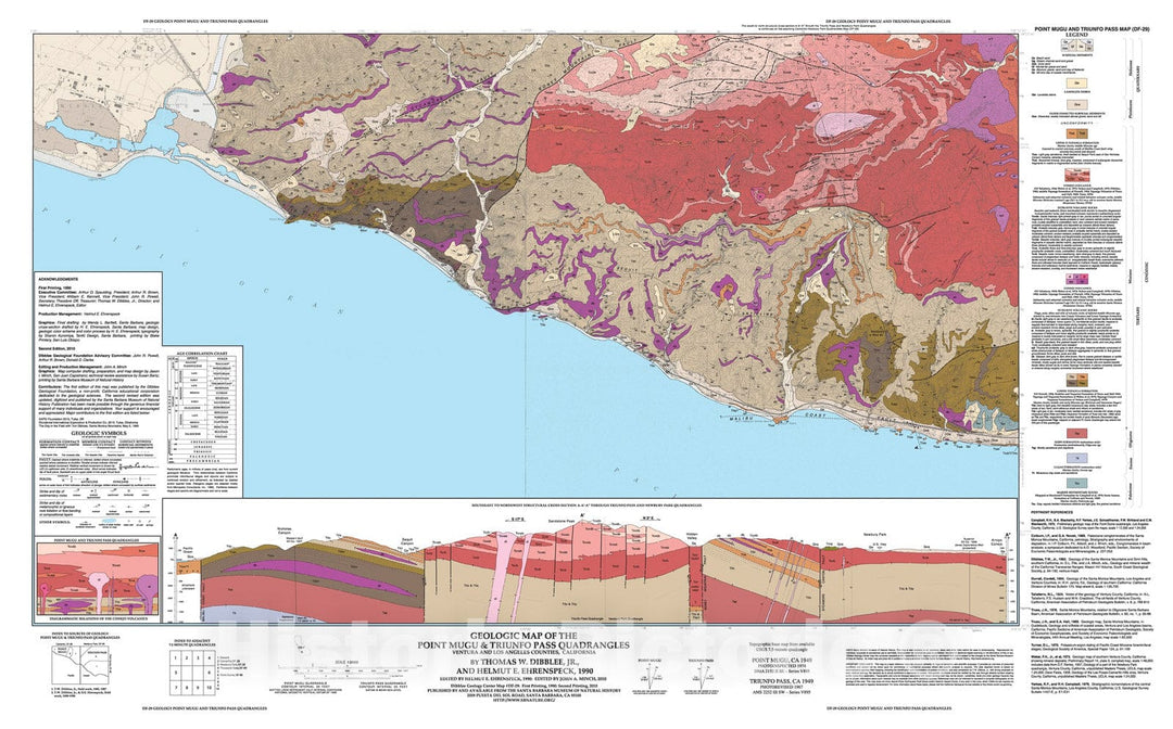 Map : Geologic map of the Point Mugu and Triunfo Pass quadrangles, Ventura and Los Angeles Counties, California, 1990 Cartography Wall Art :