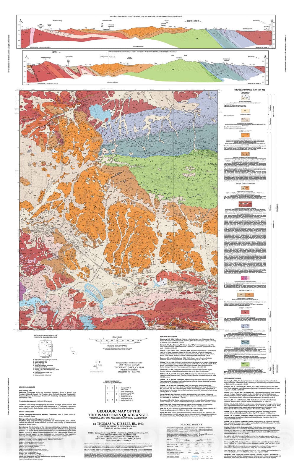 Map : Geologic map of the Thousand Oaks quadrangle, Ventura and Los Angeles Counties, California, 1993 Cartography Wall Art :