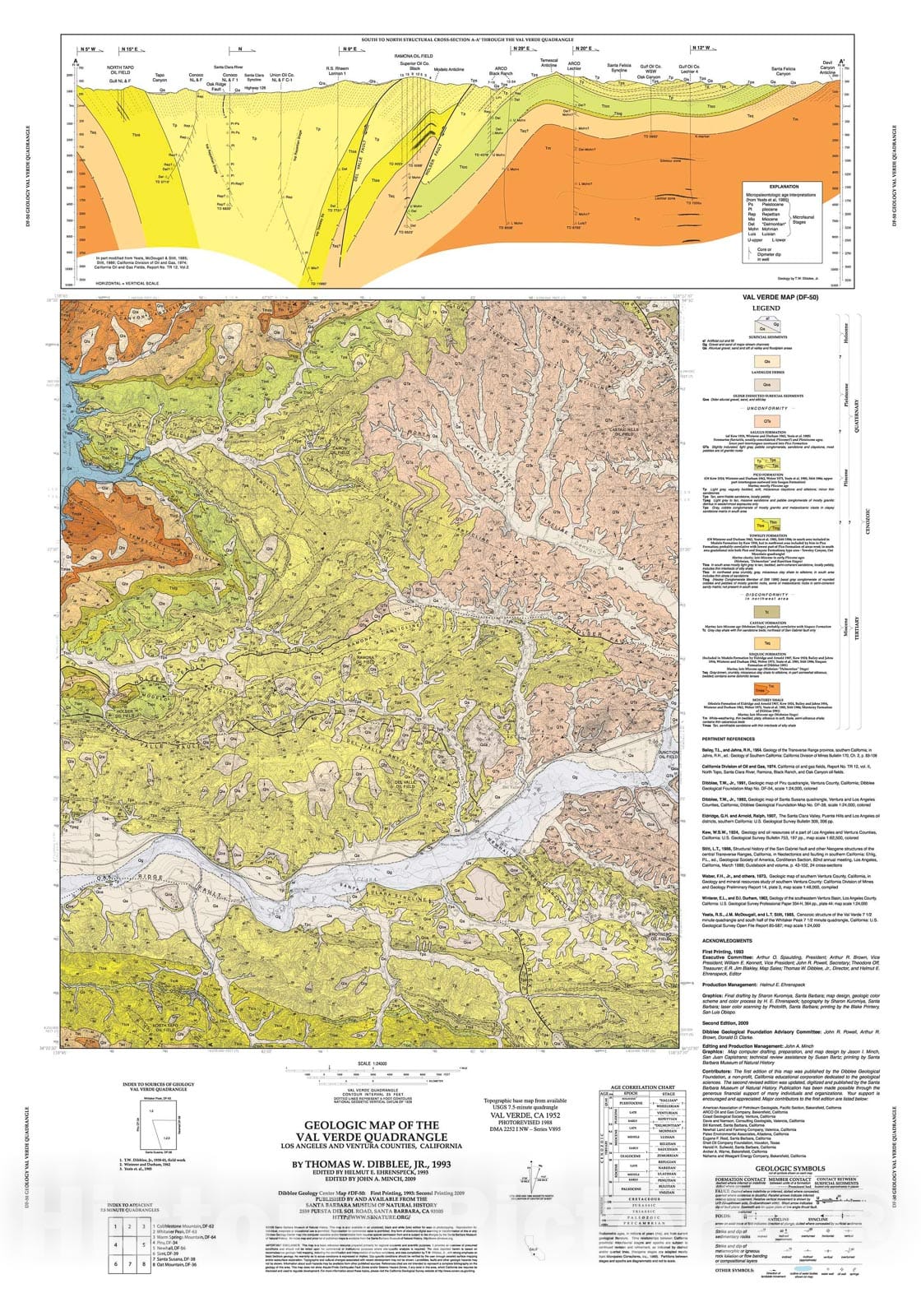 Map : Geologic map of the Val Verde quadrangle, Los Angeles and Ventura Counties, California, 1993 Cartography Wall Art :