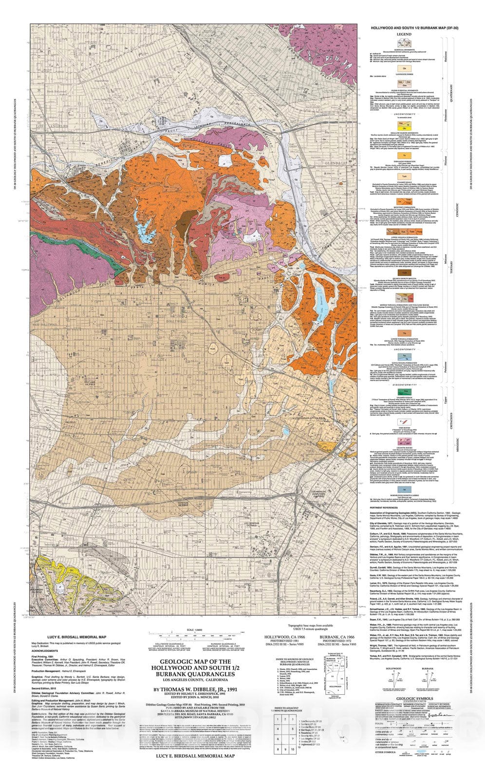 Map : Geologic map of the Hollywood and Burbank (south 1/2) quadrangles, Los Angeles, California, 1991 Cartography Wall Art :