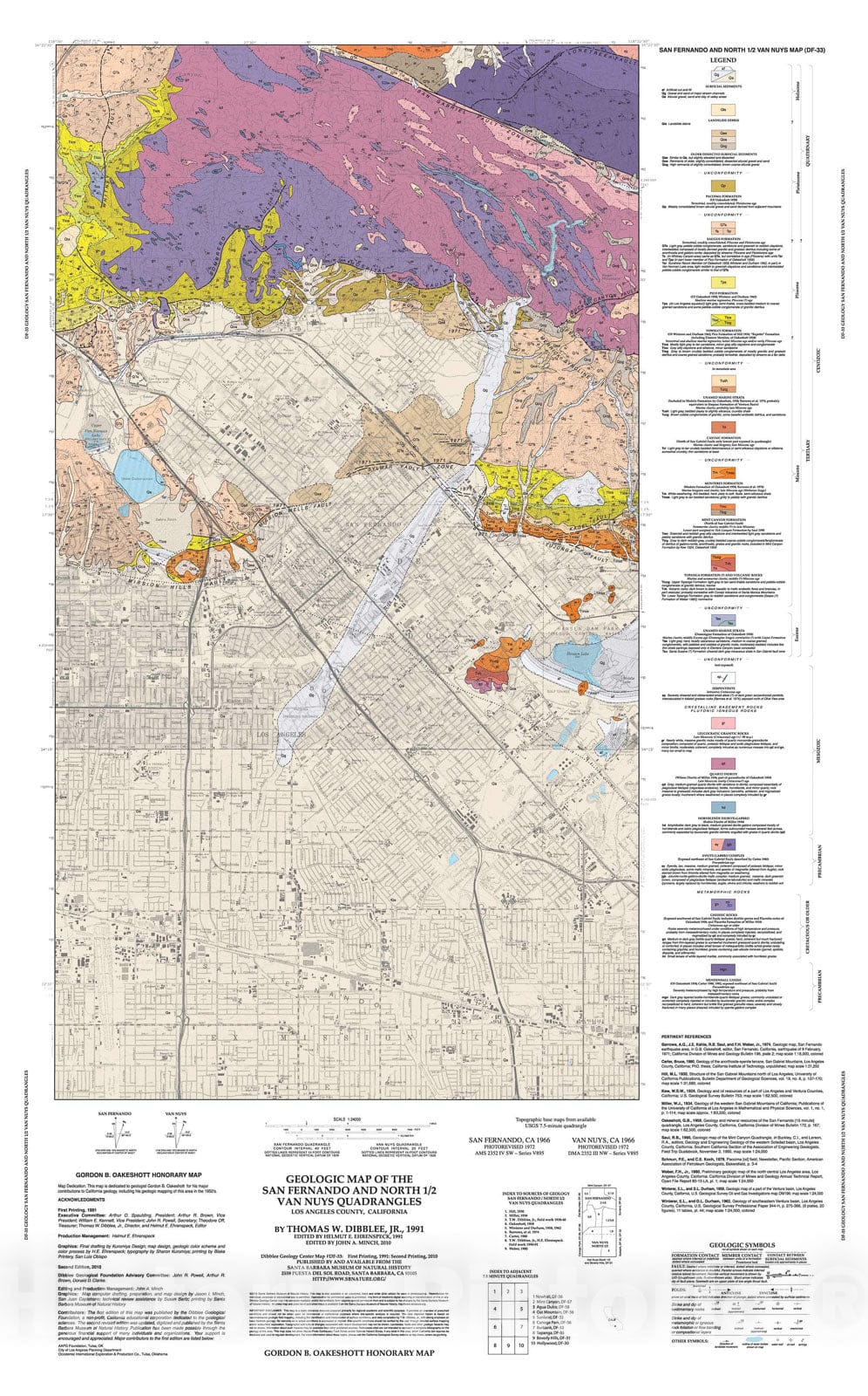 Map : Geologic map of the San Fernando and Van Nuys (north 1/2) quadrangles, Los Angeles County, California, 1991 Cartography Wall Art :