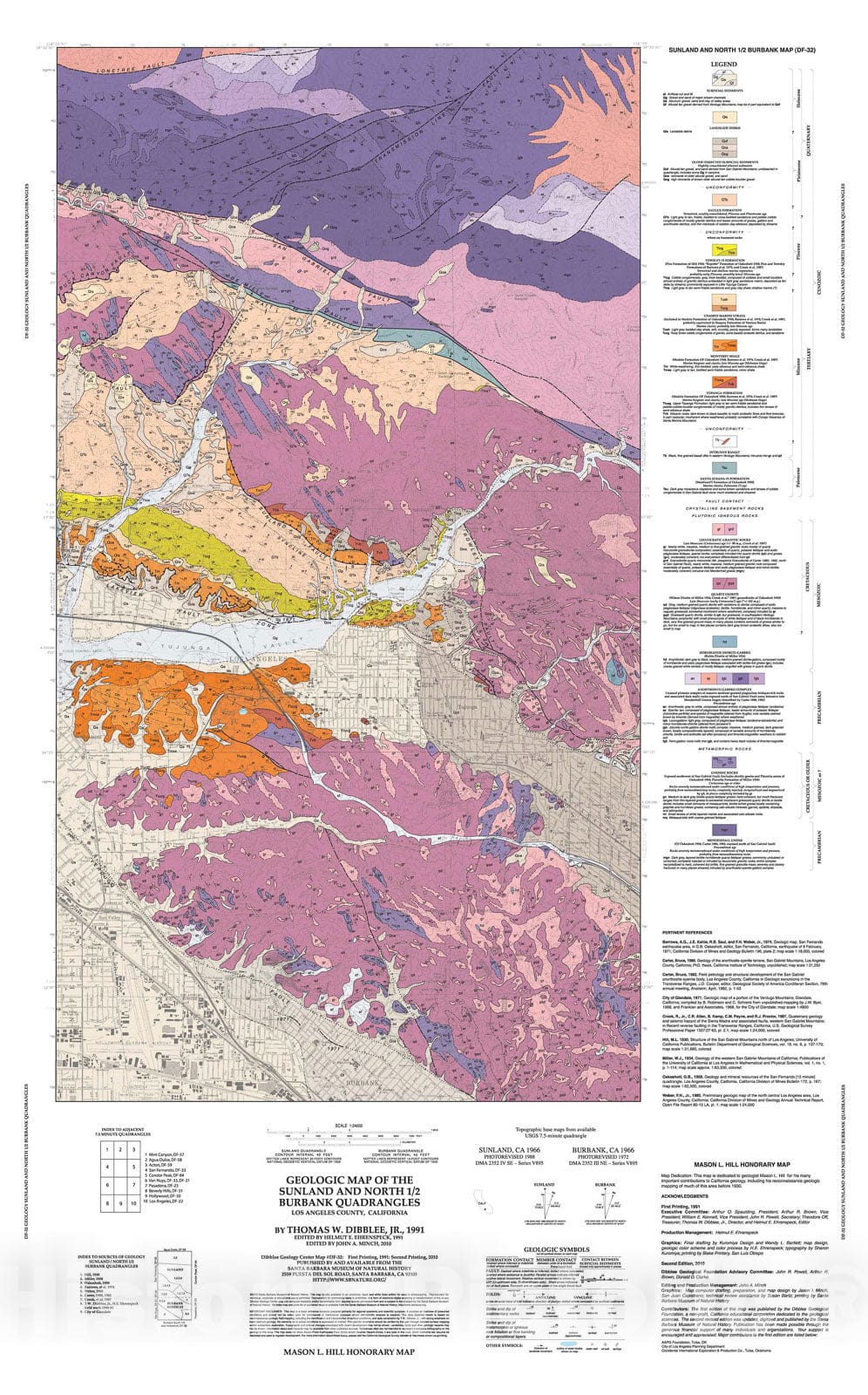 Map : Geologic map of the Sunland and Burbank (north 1/2) quadrangles, Los Angeles County, California, 1991 Cartography Wall Art :