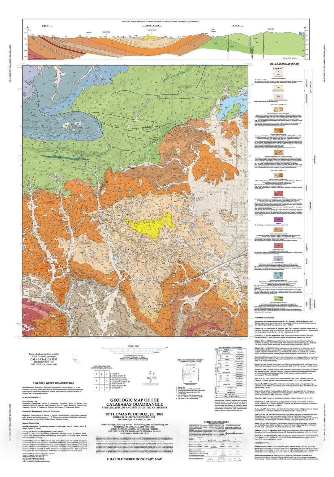 Map : Geologic map of the Calabasas quadrangle, Los Angeles and Ventura Counties, California, 1992 Cartography Wall Art :