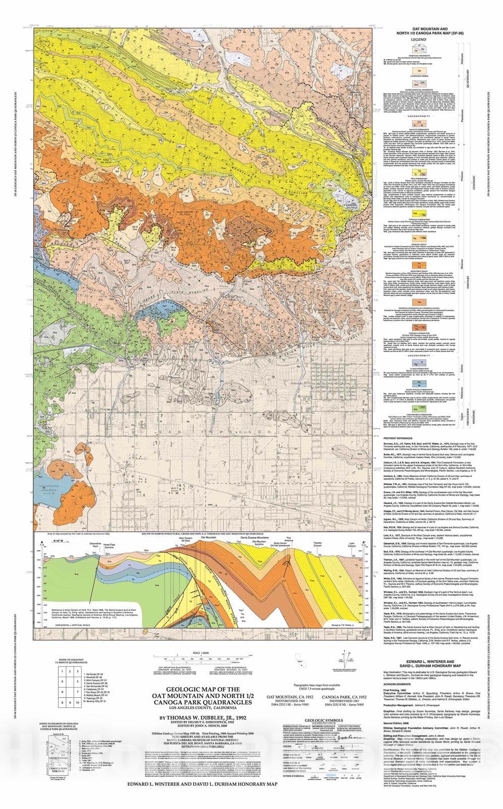 Map : Geologic map of the Oat Mountain and Canoga Park (north 1/2) quadrangles, Los Angeles County, California, 1992 Cartography Wall Art :