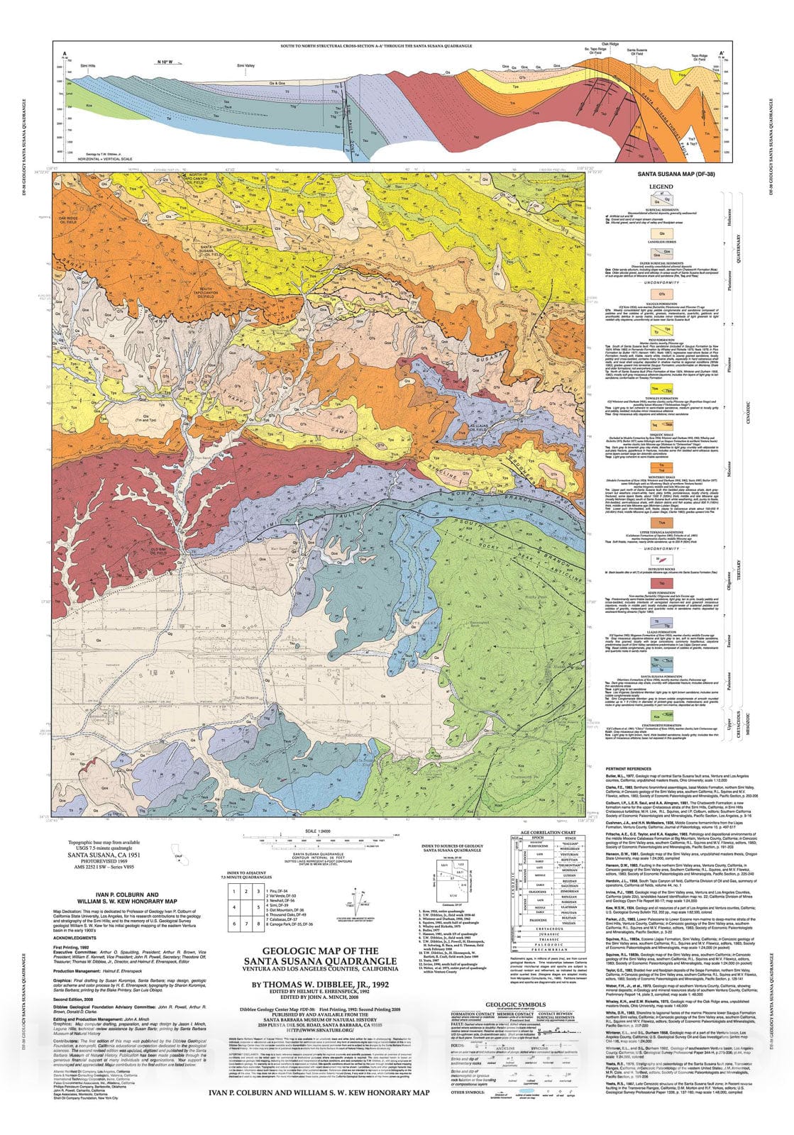 Map : Geologic map of the Santa Susana quadrangle, Ventura and Los Angeles Counties, California, 1992 Cartography Wall Art :