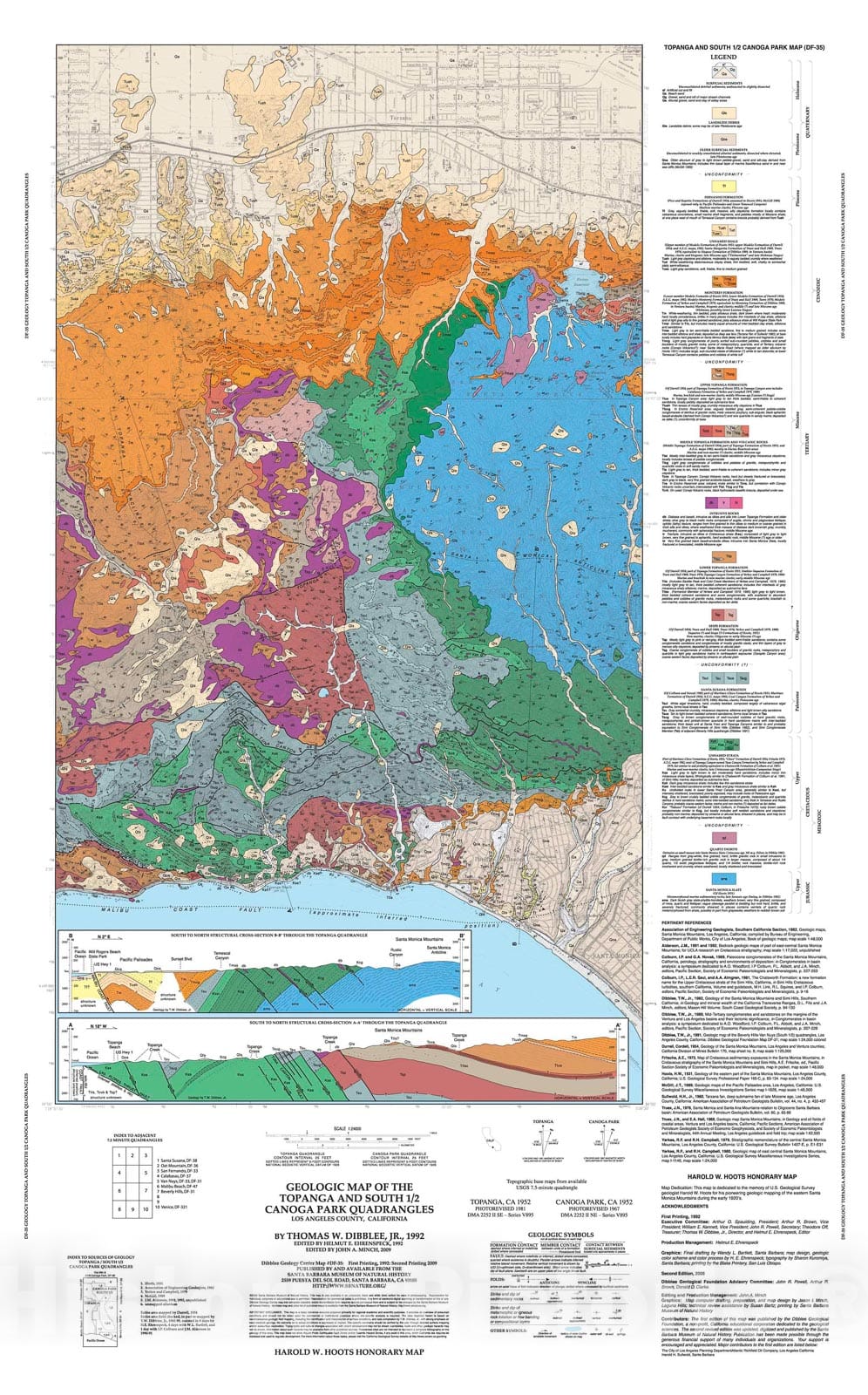 Map : Geologic map of the Topanga and Canoga Park (south 1/2) quadrangles, Los Angeles County, California, 1992 Cartography Wall Art :