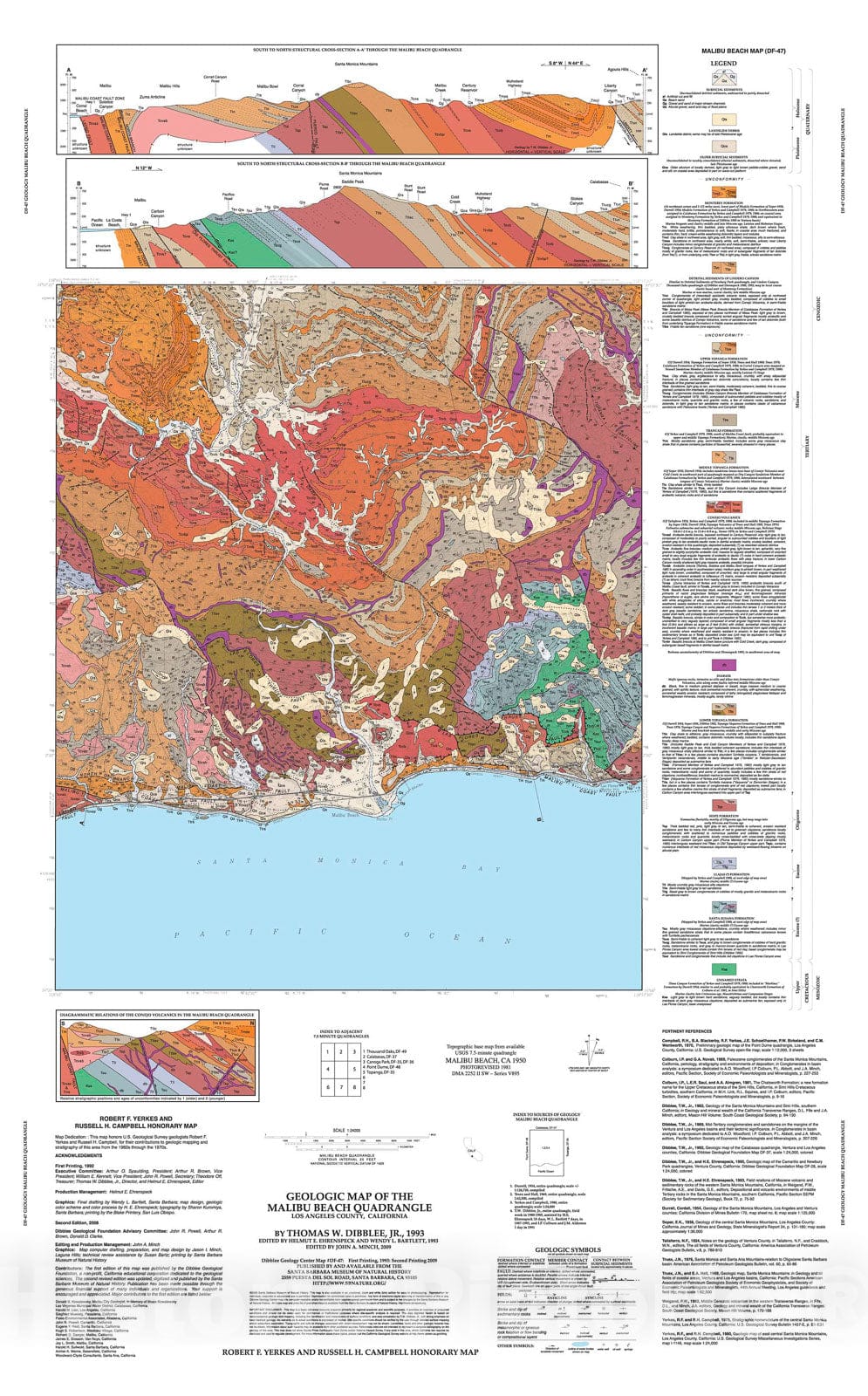 Map : Geologic map of the Malibu Beach quadrangle, Los Angeles County, California, 1993 Cartography Wall Art :