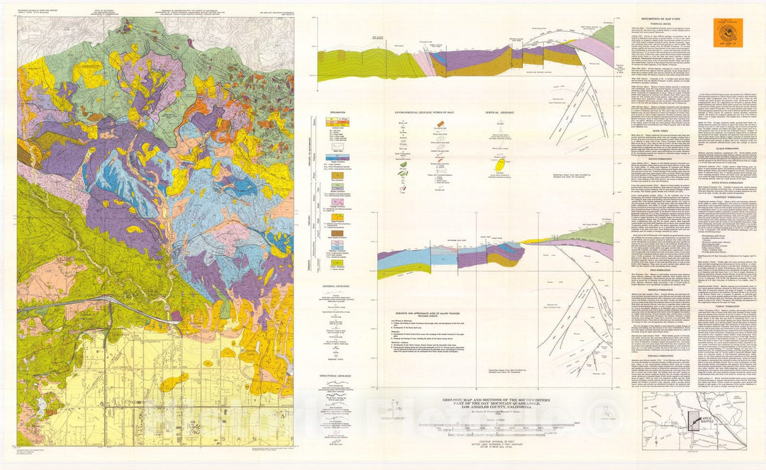 Map : Geology of the southwestern part of the Oat Mountain quadrangle, Los Angeles County, California, 1978 Cartography Wall Art :