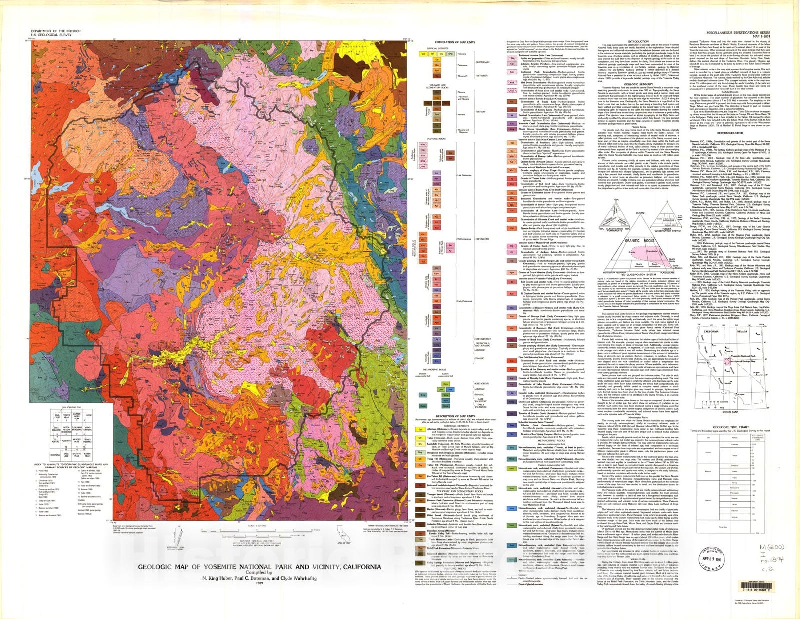 Map : Geologic map of Yosemite National Park and vicinity, California, 1989 Cartography Wall Art :