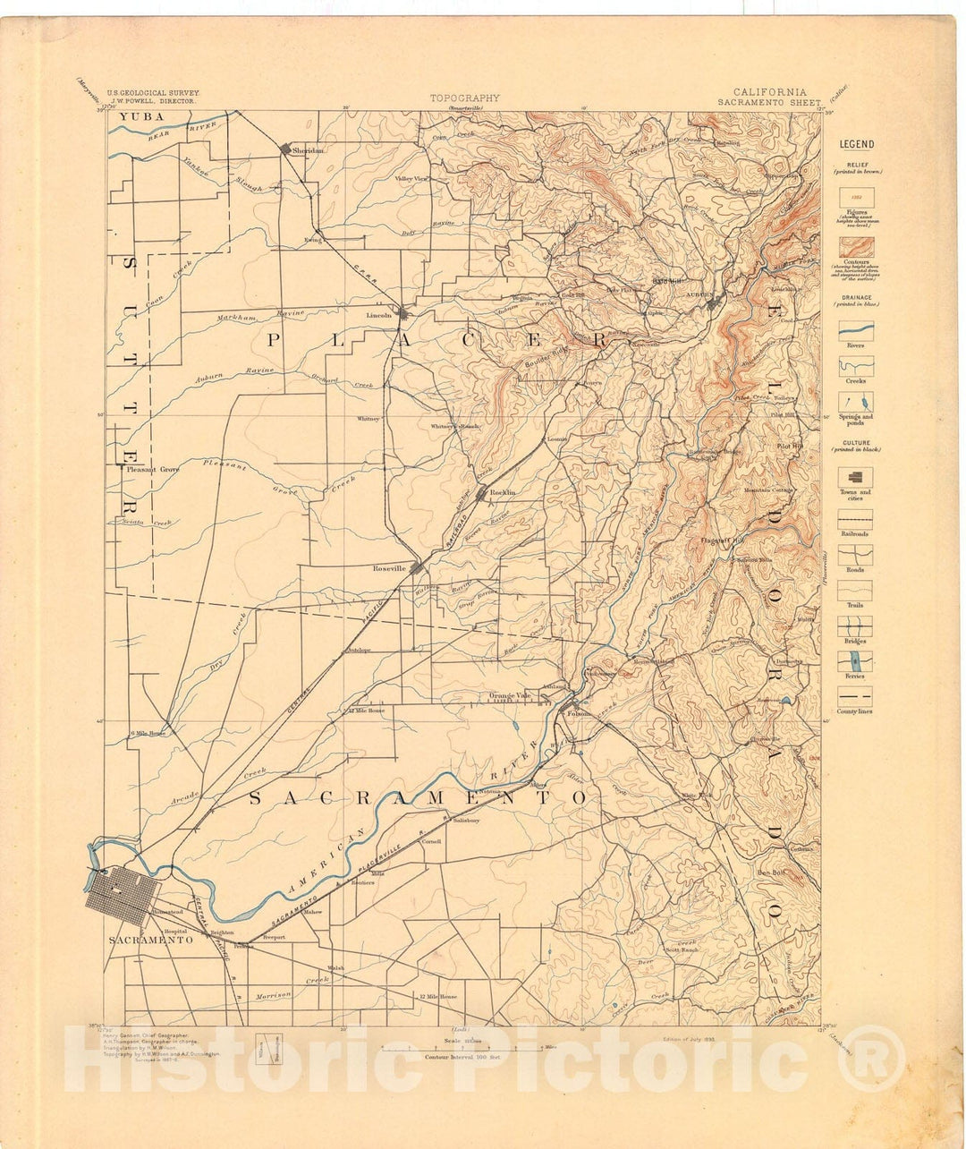 Map : Sacramento folio, California, 1894 Cartography Wall Art :