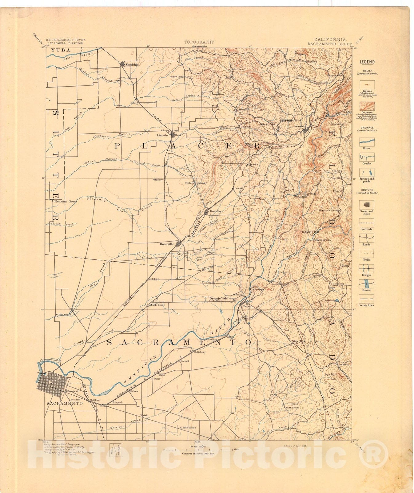 Map : Sacramento folio, California, 1894 Cartography Wall Art :