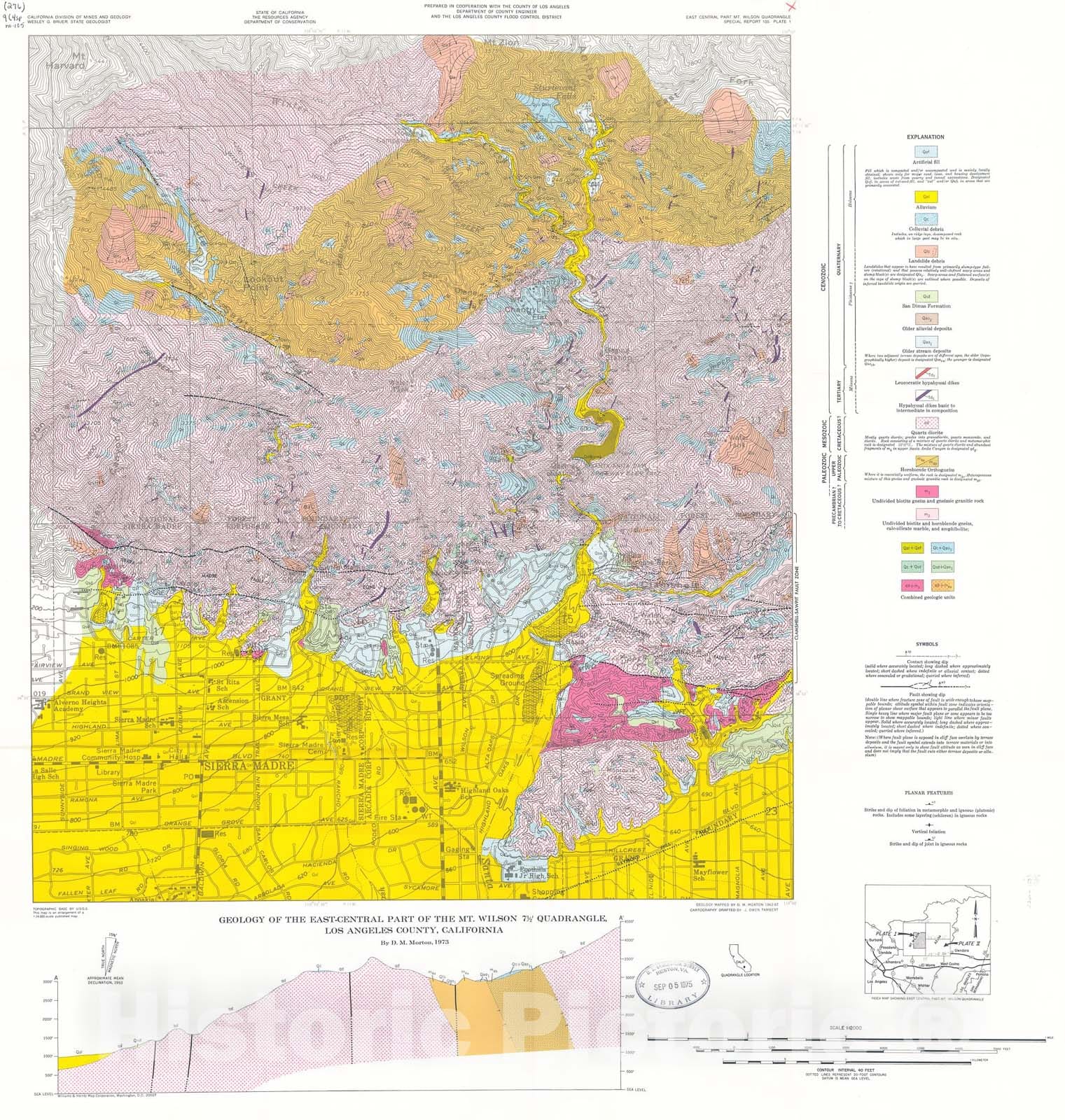 Map : Geology of parts of the Azusa and Mount Wilson quadrangles, San Gabriel Mountains, Los Angeles County, California, 1973 Cartography Wall Art :