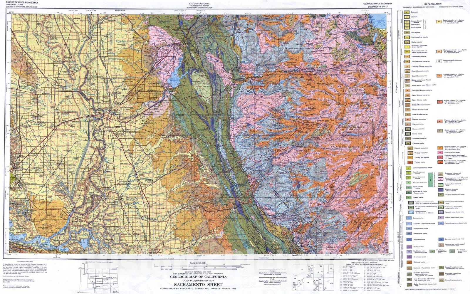 Map : Geologic map of California : Sacramento sheet, 1965 Cartography Wall Art :