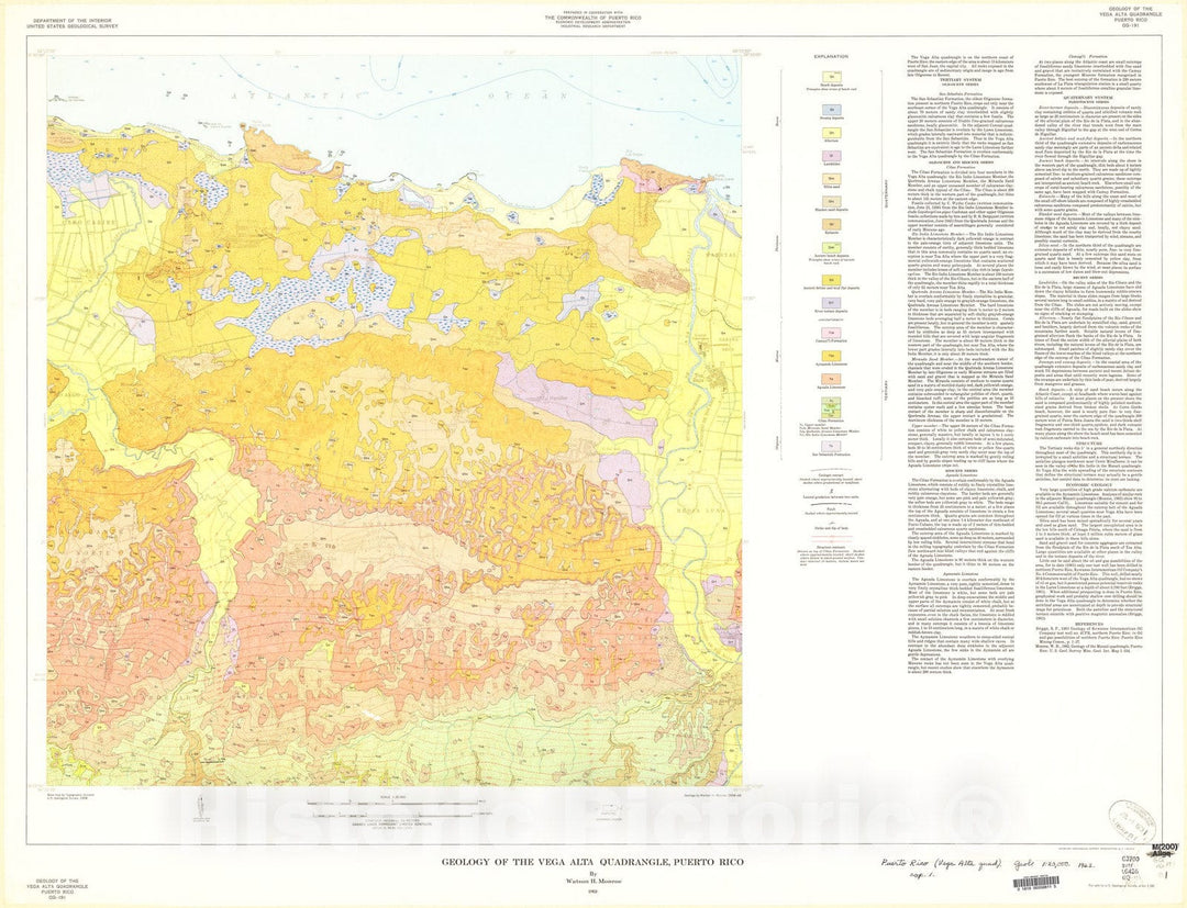 Map : Geology of the Vega Alta quadrangle, Puerto Rico, 1963 Cartography Wall Art :