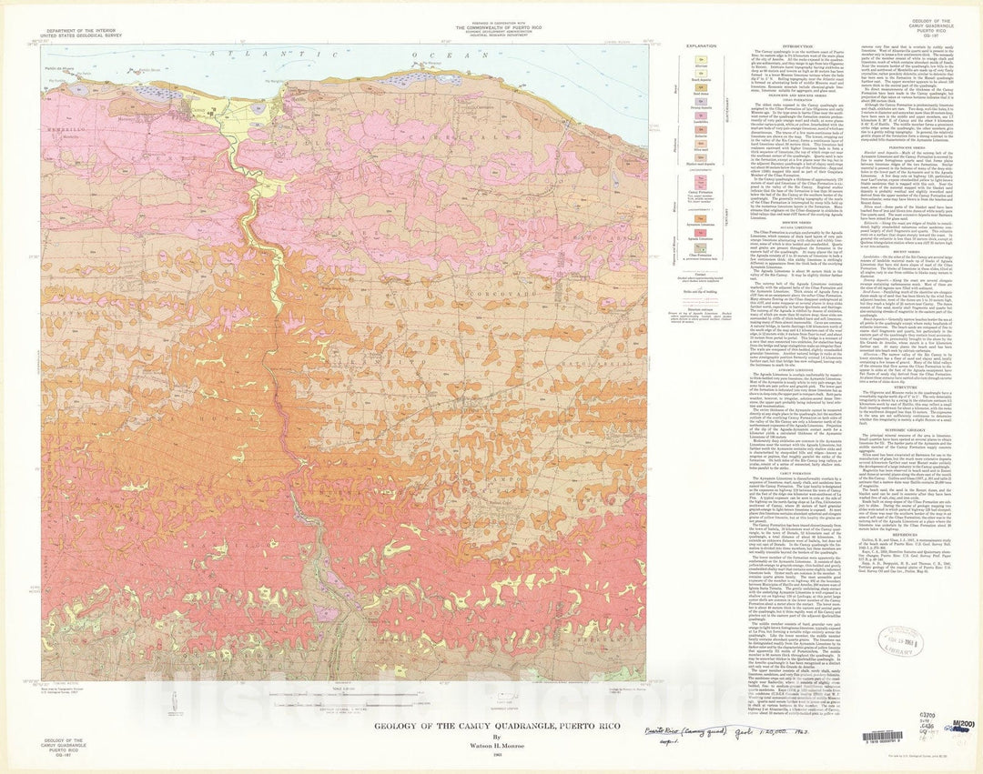 Map : Geology of the Camuy quadrangle, Puerto Rico, 1963 Cartography Wall Art :